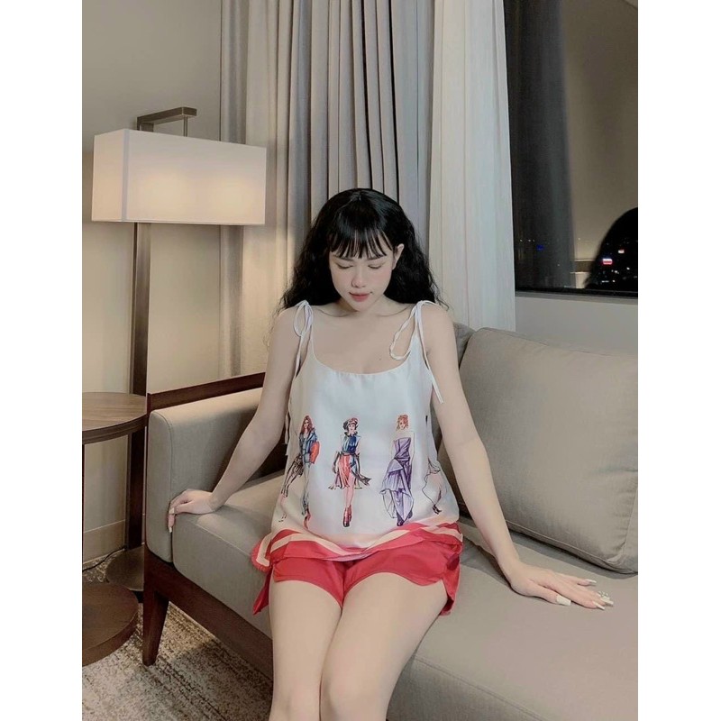 Đồ Bộ Satin Lụa Áo Dây Quần Đùi