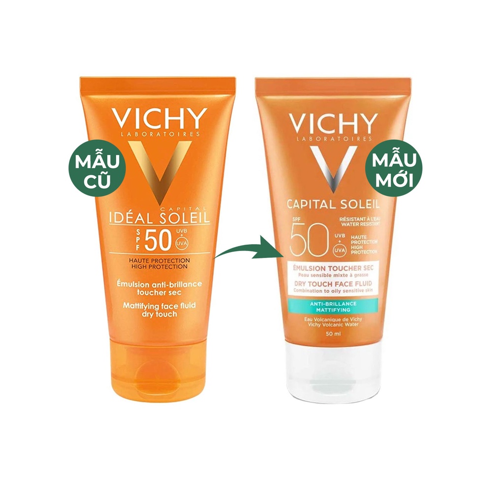 Kem Chống Nắng Vichy Dry Touch Cho Da Dầu SPF50 PA+++ Emulsion Anti-brillance Pháp SPF 50 PA+++ 50ml