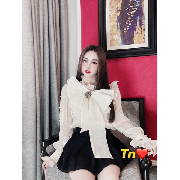 Áo sơmi nơ ngọc tag đá QC