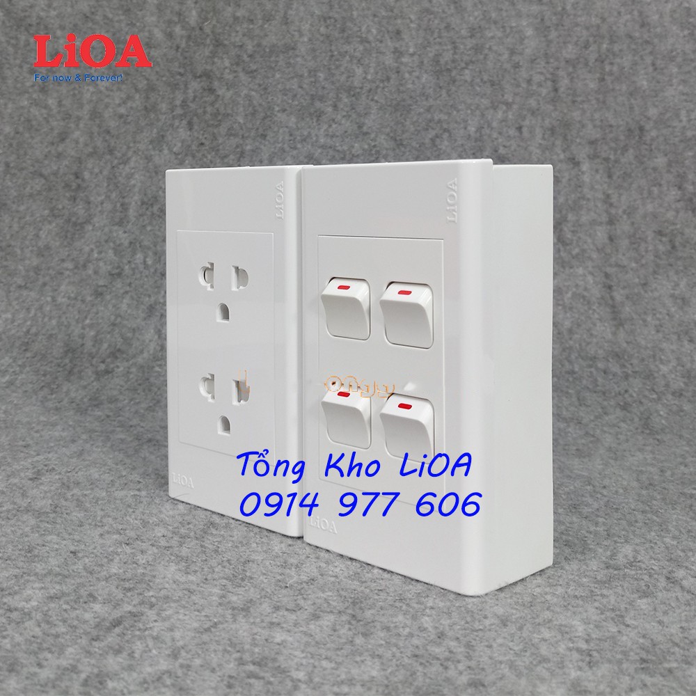 Combo ổ cắm điện đôi 3 chấu LiOA 16A 3520W + 4 công tắc điện - Lắp nổi