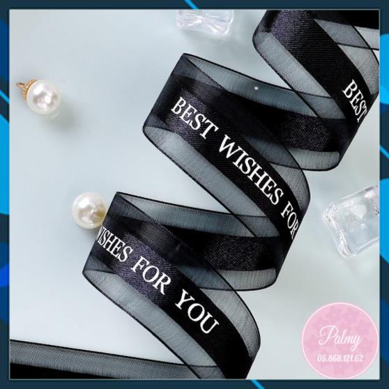 Cuộn dây ruy băng 45m in chữ dùng trang trí hộp quà tặng , decor giỏ đồ và bó hoa