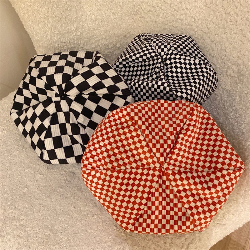 Mũ Beret Họa Tiết Sọc Caro Cao Cấp Thời Trang Dành Cho Nữ