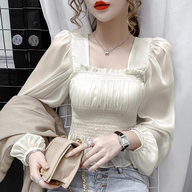 ❤️❤️Áo Sơ Mi Voan Tay Dài Cổ Vuông Thời Trang Cho Nữ