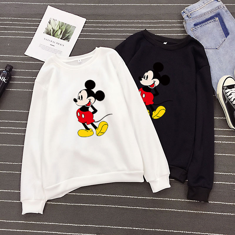 Áo thun tay dài cổ tròn in hình chuột Mickey có size lớn cho nữ