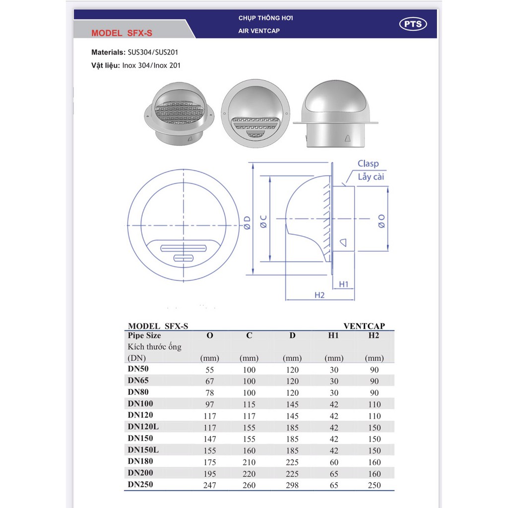 Chụp Thông hơi, thông gió dùng cho ống D60-76-90-(110&114) -125-160-200-250 (Inox 304 không han rỉ) | BigBuy360 - bigbuy360.vn