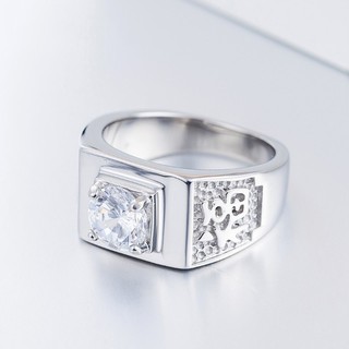 Nhẫn Nam Phong Thủy Chữ Phúc Đính Đá Zircon Titan Ko Đen TT 1381