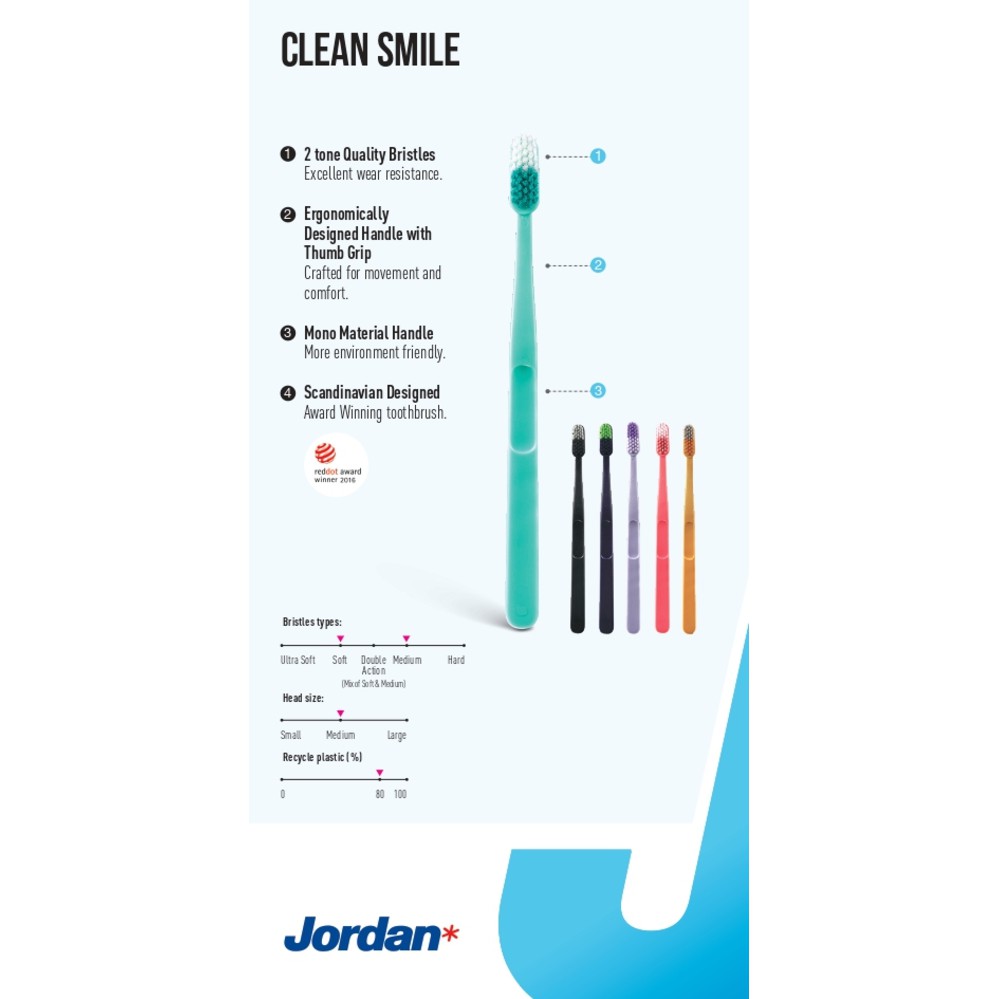 [Mã BMBAU50 giảm 7% đơn 99K] Combo 4 Bàn chải đánh răng Jordan Clean Smile, Lông Mềm