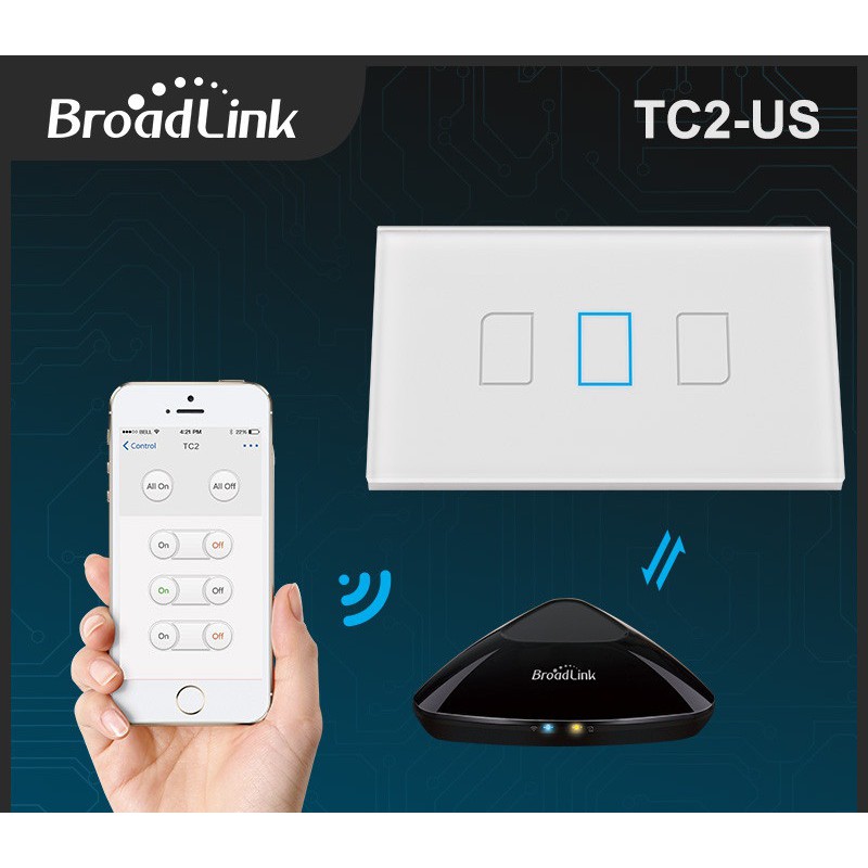 Công tắc cảm ứng, điều khiển từ xa Broadlink TC2 chuẩn US 3 Gang