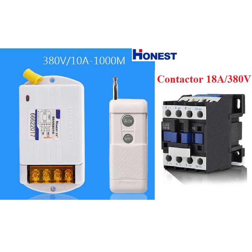 Công tắc điều khiển từ xa 3 pha Honest HT-6380KG 10A/ 380V+ tặng 2 pin