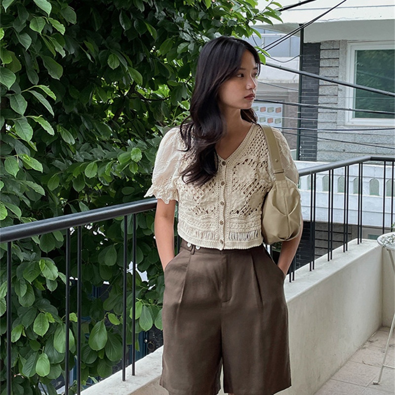 Áo Khoác Cardigan Cổ V Tay Phồng Ngọt Ngào Cho Nữ