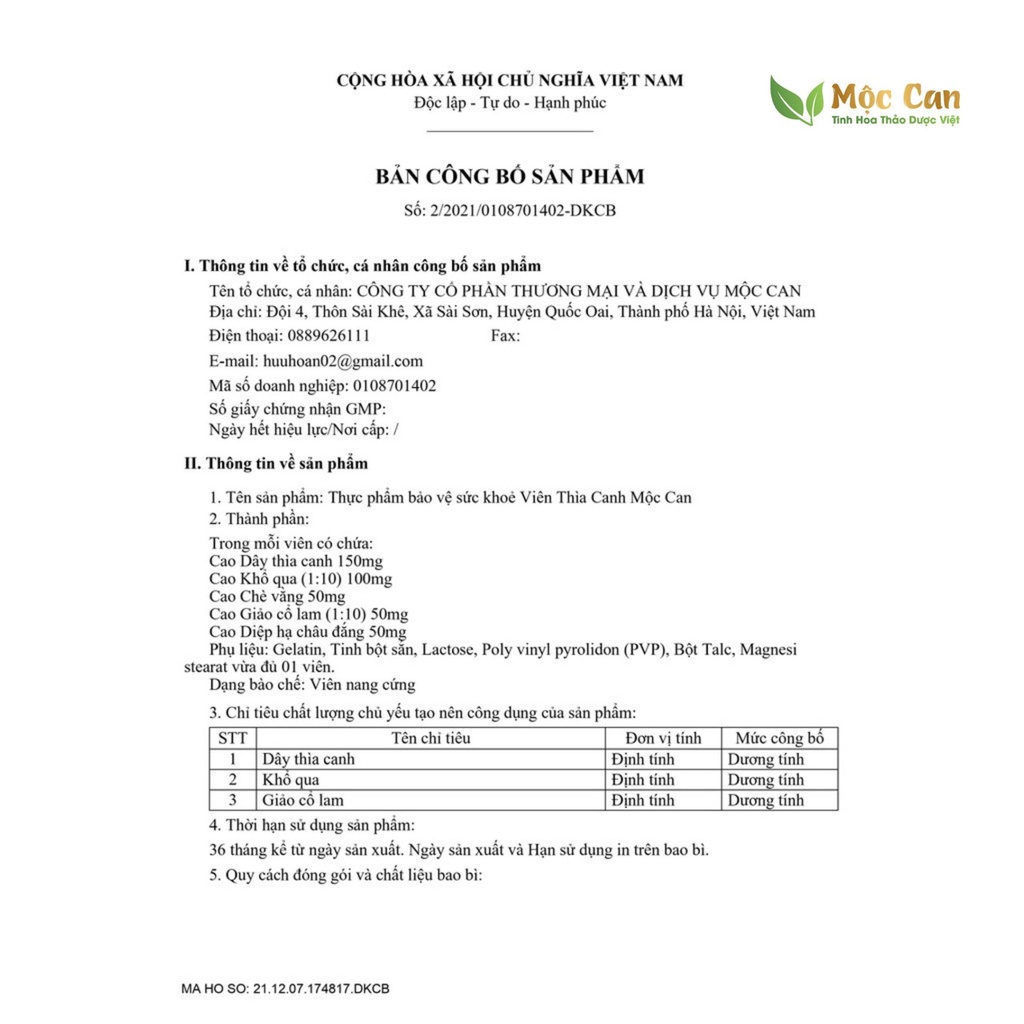 Viên Dây Thìa Canh Mộc Can hạ đường huyết, ngưng biến chứng tiểu đường Hộp 120 Viên ổn định đường huyết lâu dài