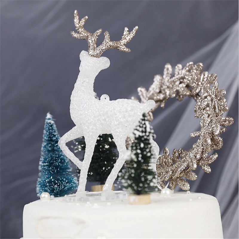 Phụ Kiện Trang Trí Bánh Sinh Nhật Giáng Sinh Hình Tuần Lộc Bằng Pha Lê Trong Suốt