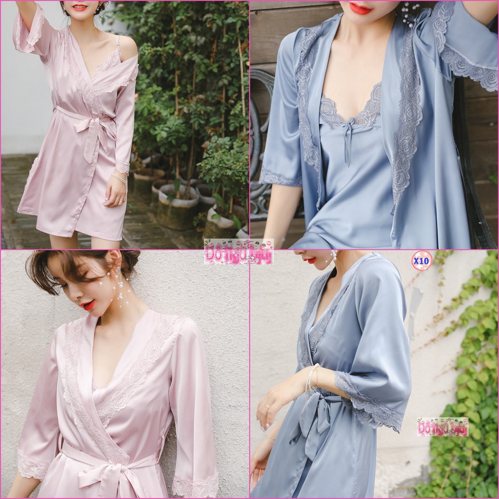 Pijama Lụa Cao Cấp (Áo choàng + Áo 2 dây ) X10 | BigBuy360 - bigbuy360.vn