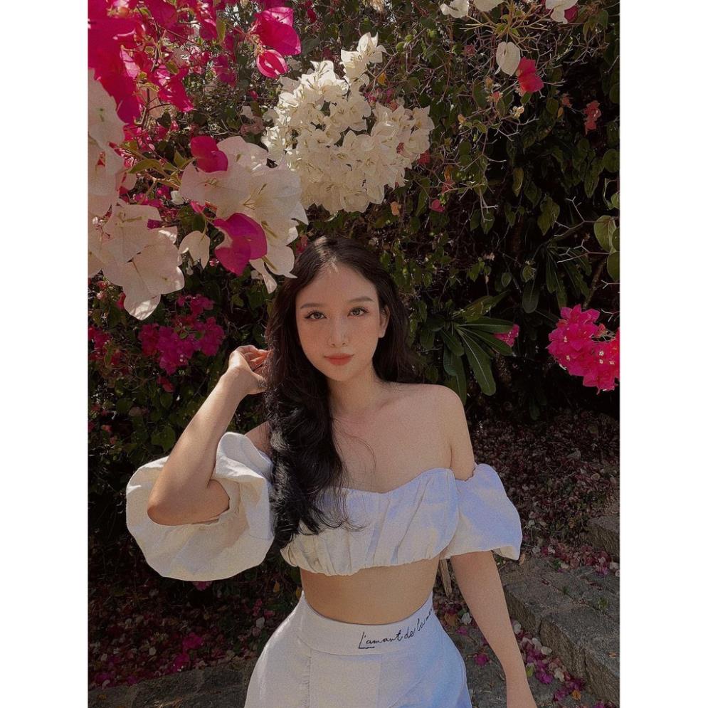 C3  Áo Xếp Ly Ngực Tay Phồng CROPTOP
