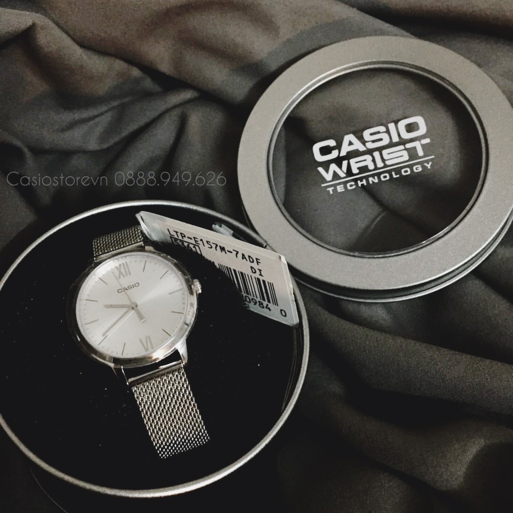 Đồng hồ Nữ Casio LTP-E157M-7A, đồng hồ chính hãng, dây mesh màu bạc