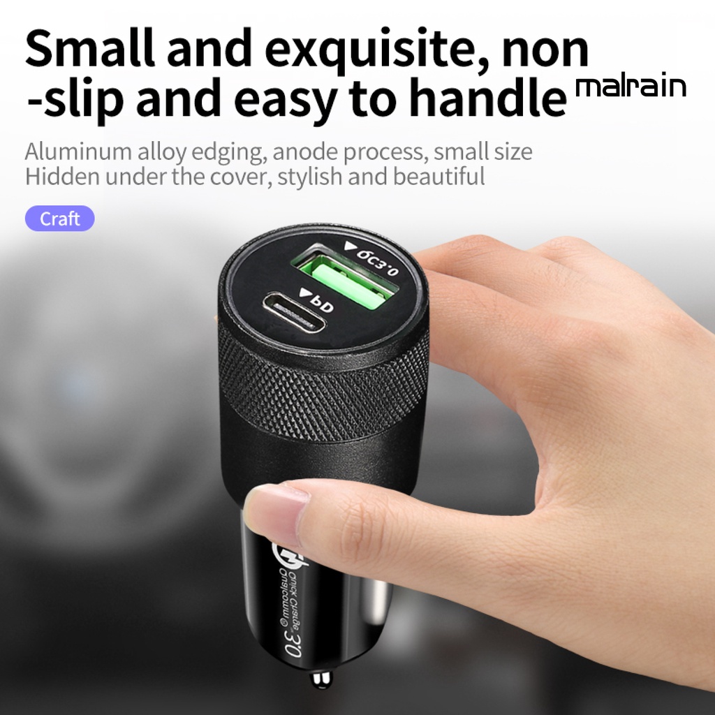 Tẩu Sạc Nhanh QC 3.0/PD Hai Cổng Type-C Có Đèn LED Xanh Dương Cho Điện Thoại Di Động