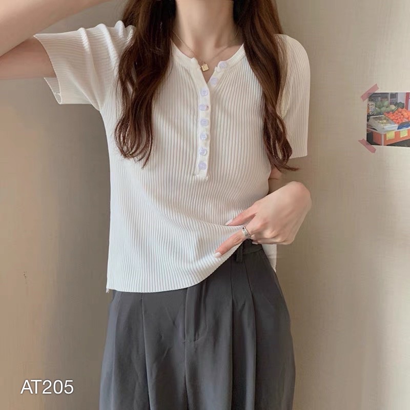 Áo Thun Kiểu Nữ VN CLO Trơn Thun Gân - AT205