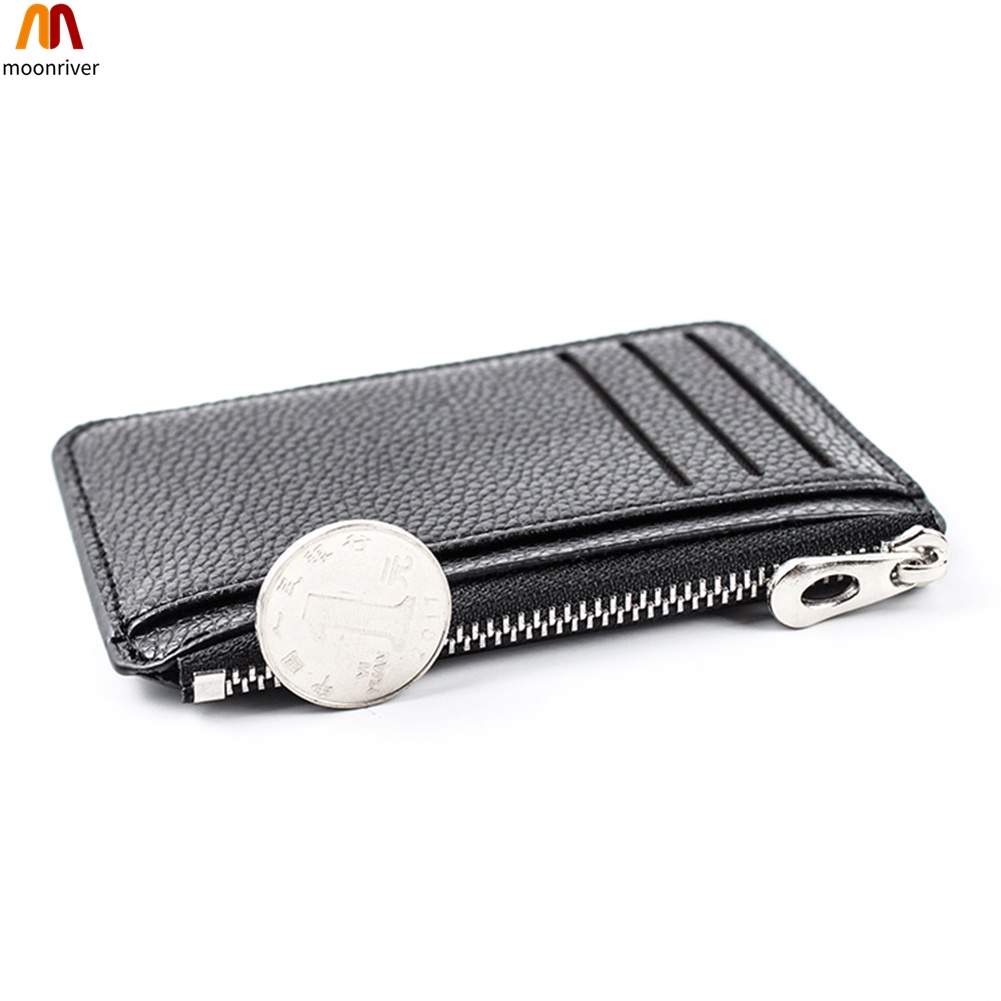  Men Wallet Solid Color Textured PU Zipper Card Holder Mini Coin Purse