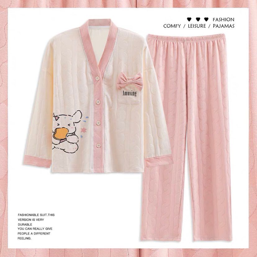 Bộ Pyjama Mặc Nhà Cotton Cổ Chữ V Phiên Bản Nâng Cấp Mới Nhất