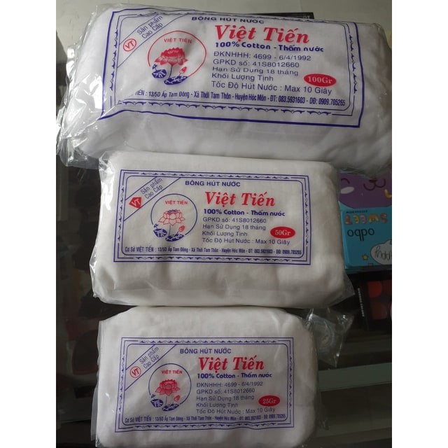 Bông gòn cuộn y tế việt tiến 25g,50g 100g(Bông hút nước)