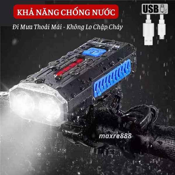 Đèn Xe Đạp Xe Máy LED LY22 Cảnh Báo An Toàn Chống Thấm Nước Gắn Trước Sau Xe Đạp Cao Cấp-có còi pin sạc usb led