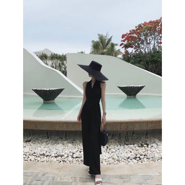 Set đồ jumsuit nữ, bộ liền suông ống rộng kèm dây