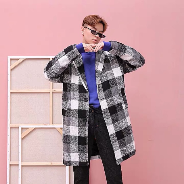 &lt;&lt;Có sẵn&gt;&gt; Áo dạ mùa đông tay dài hoạ tiết kiểu caro phong cách Hàn Quốc cho nam nữ unisex