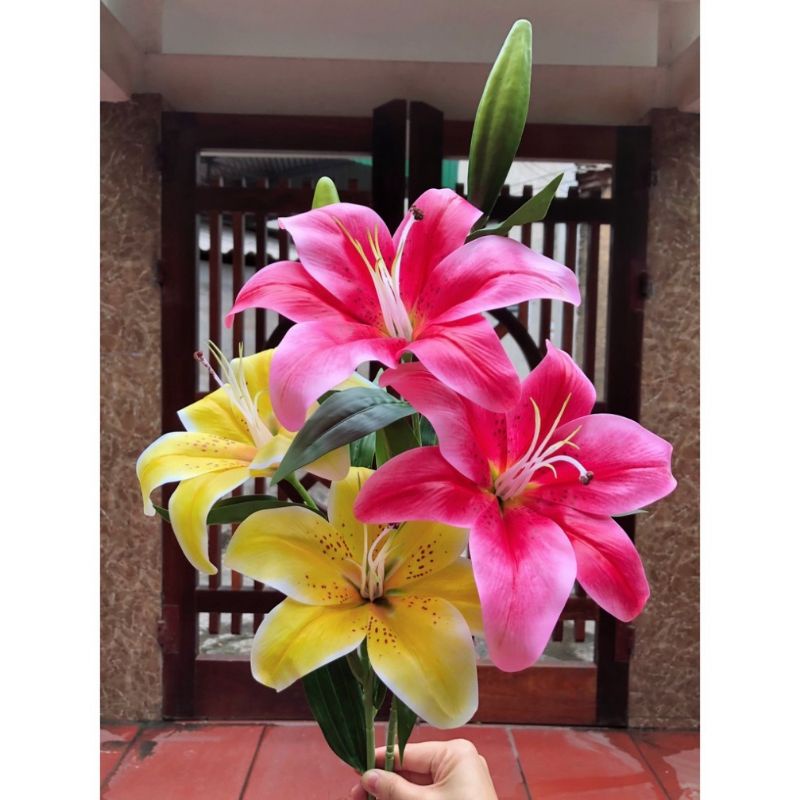 HOA GIẢ_ Combo 5 cành Hoa ly cao su cao cấp hàng loại 1 chuẩn đẹp.