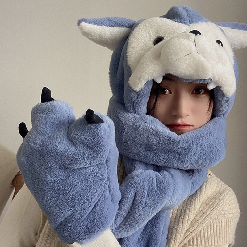 Bộ Mũ Trùm Đầu Và Găng Tay 3 Trong 1 Giữ Ấm Mùa Đông Thoải Mái Họa Tiết One Piece Cho Nữ