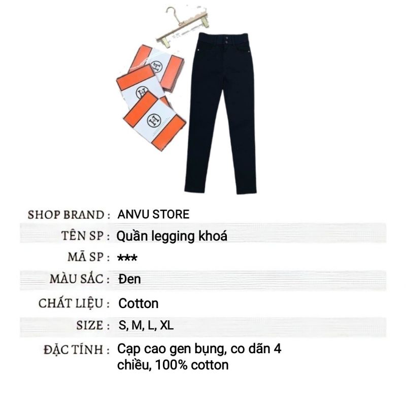 Quần legging siêu HOT_ cạp cao gen bụng chất cotton 2 khuy khoá trước [ANVU STORE]