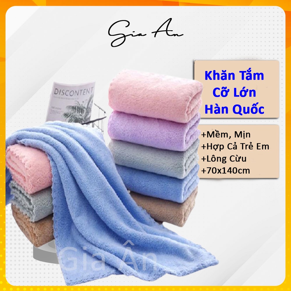 Khăn Tắm Hàn Quốc Lớn Lông Cừu 70x140cm To, Dày 300Gram Siêu Thấm Hút, Nhanh Khô Gia Dụng Gia Ân