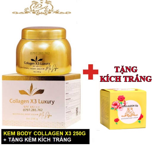 Kem body collagen x3 đông anh Luxury làm trắng da toàn thân nhanh không bắt nắng 250g + Tặng kích trắng x3