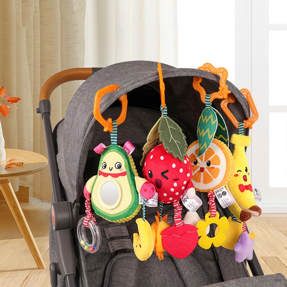 Bộ 4 Đồ Chơi Treo Xe Đẩy Em Bé 3 6 9 12 Tháng Hình Trái Cây Mềm Mại