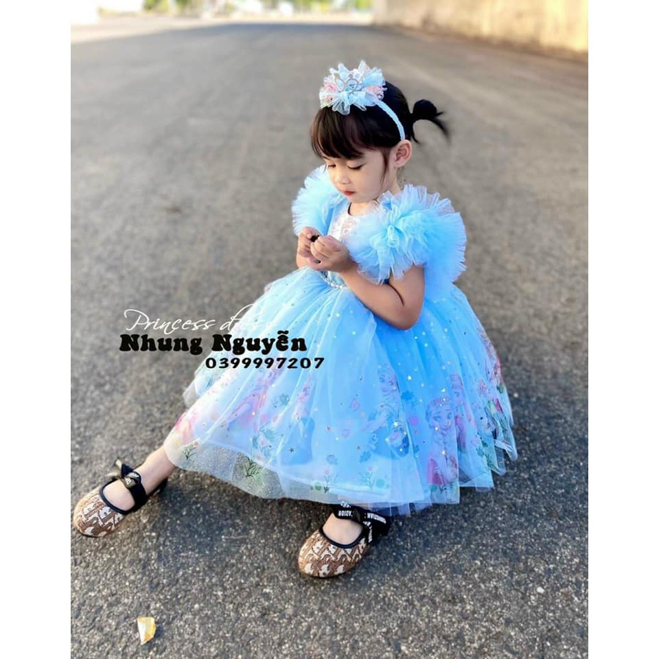 Vải lưới Elsa đính sao lấp lánh may váy công chúa