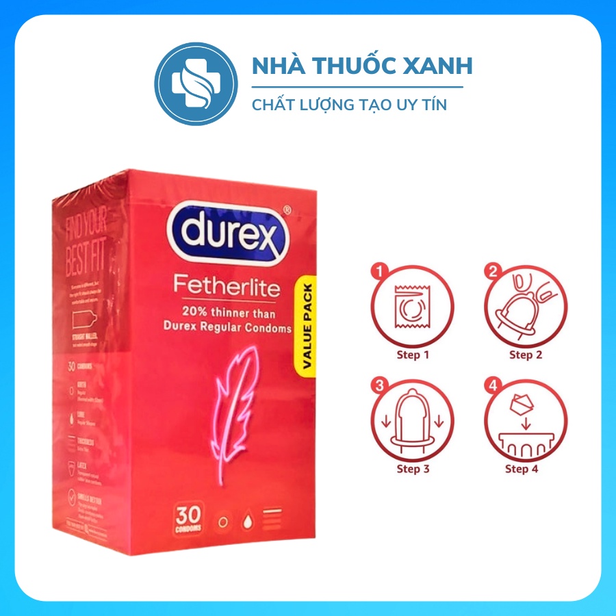Bao cao su Durex Fetherlite Condom Durex siêu mỏng ôm khít hàng nội địa úc Hộp 30 chiếc, đóng gói kín đáo