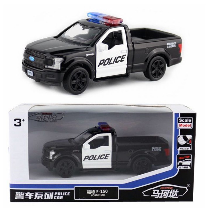 Đồ chơi xe ô tô cảnh sát mini mô hình bán tải Ford F150 tỉ lệ 1:36 bằng kim loại chạy cót