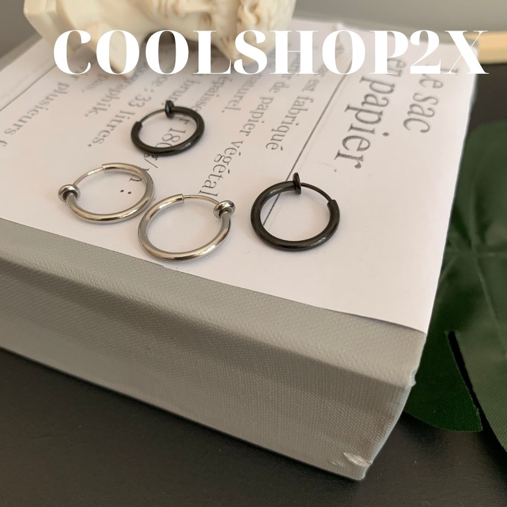 Khuyên tai Vòng tròn Unisex không cần xỏ lỗ Black round