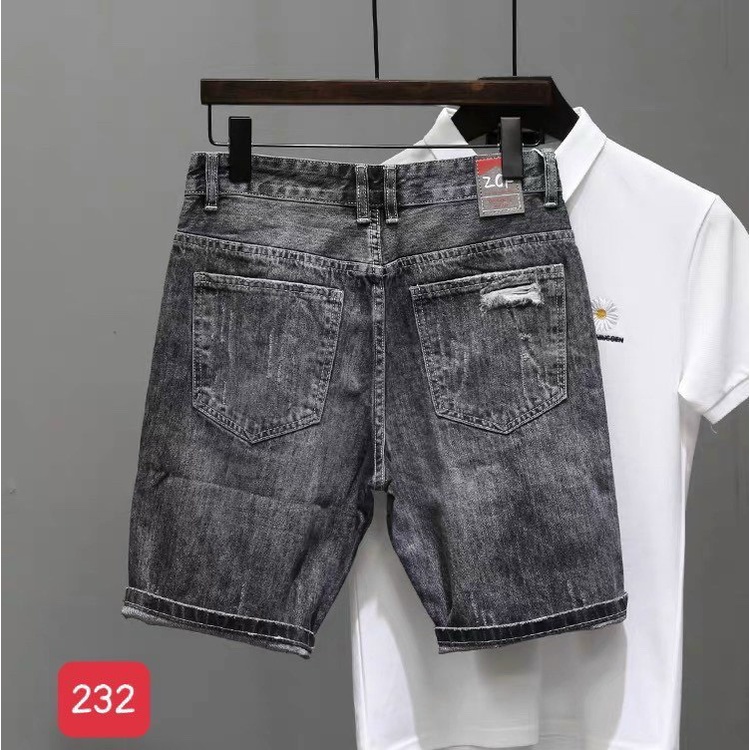 Quần short jean nam xám rách nhẹ đẹp vải co giãn giá rẻ