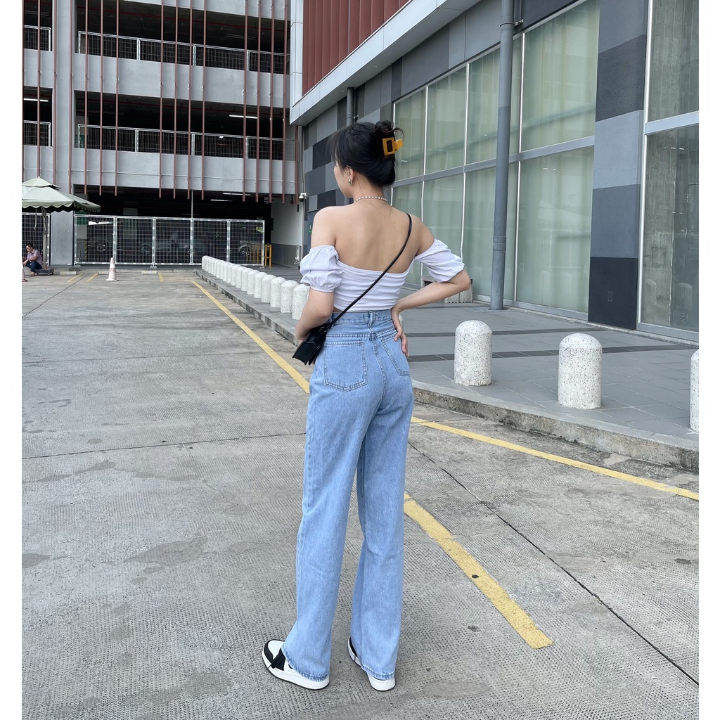 Quần Jean Ong Đứng Nữ Màu Xanh Lưng Siêu Cao Hách Dáng Shop Maika Jeans
