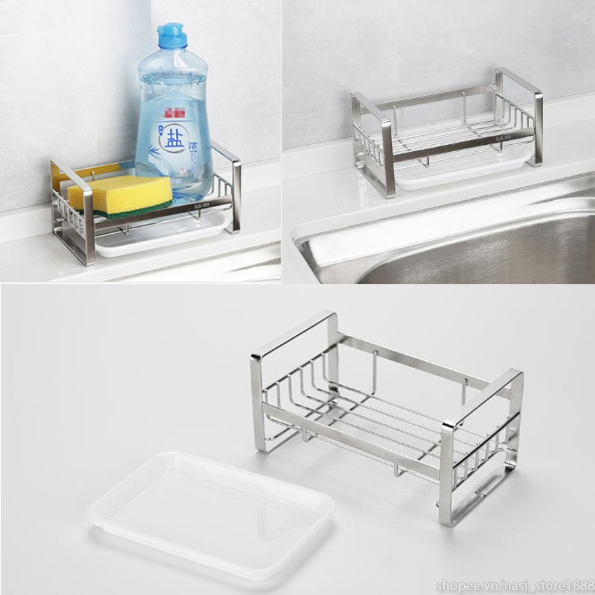 Kệ đựng đồ rửa bát bằng INOX 304 dày cứng chắc  có khay hứng nước - NASI Store