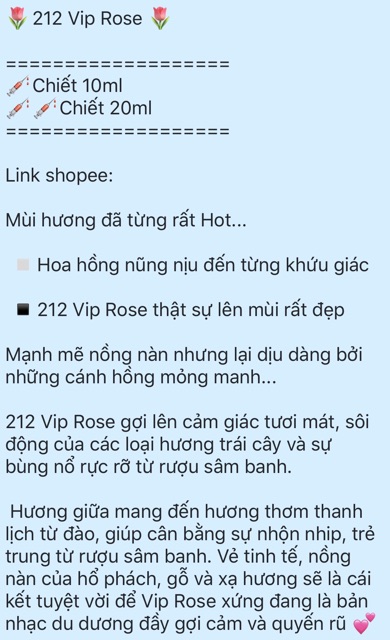 [Mẫu thử] Nước hoa Nữ 212 VIP Rose . Chính Hãng Có BH . ^ ₆