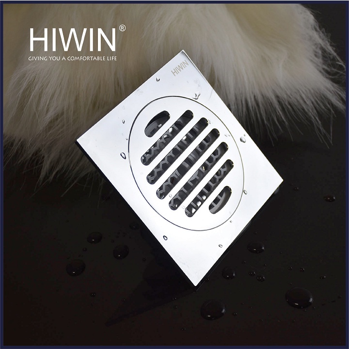 Phễu thoát sàn ngăn mùi hôi thoát nước nhanh đồng mạ crom kích thước 120x120mm HIWIN FD-1952