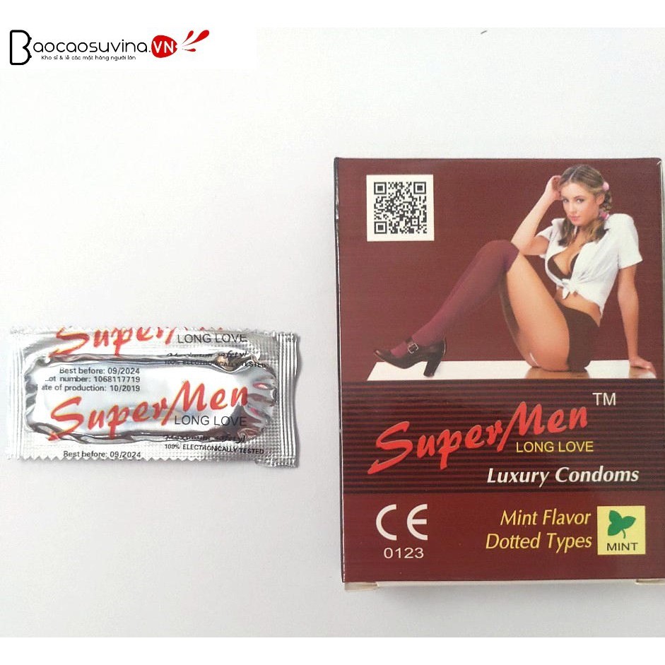 Bao cao su Super Men, rộng 50mm+-2, hương  bạc hà, 120 bao lẻ từ chính hãng, giá rẻ siêu hủy diệt