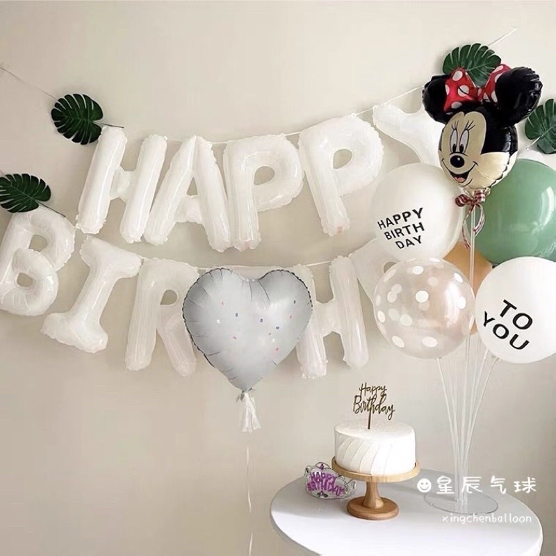 Bóng chữ sinh nhật happy birthday màu trắng phong cách inis hàn quốc