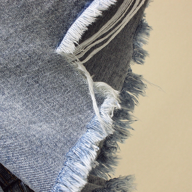 Quần short denim SUXI lưng cao ống rộng phối rách cá tính phong cách Hàn Quốc