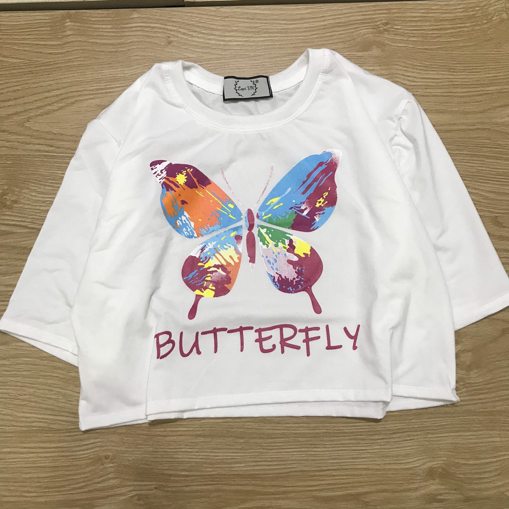Áo Croptop Nữ Tay Lỡ In Hình Bướm Butterfly  Lapi VN Phong Cách Ulzzang  Freesize Phom Rộng, Áo Thun Unisex