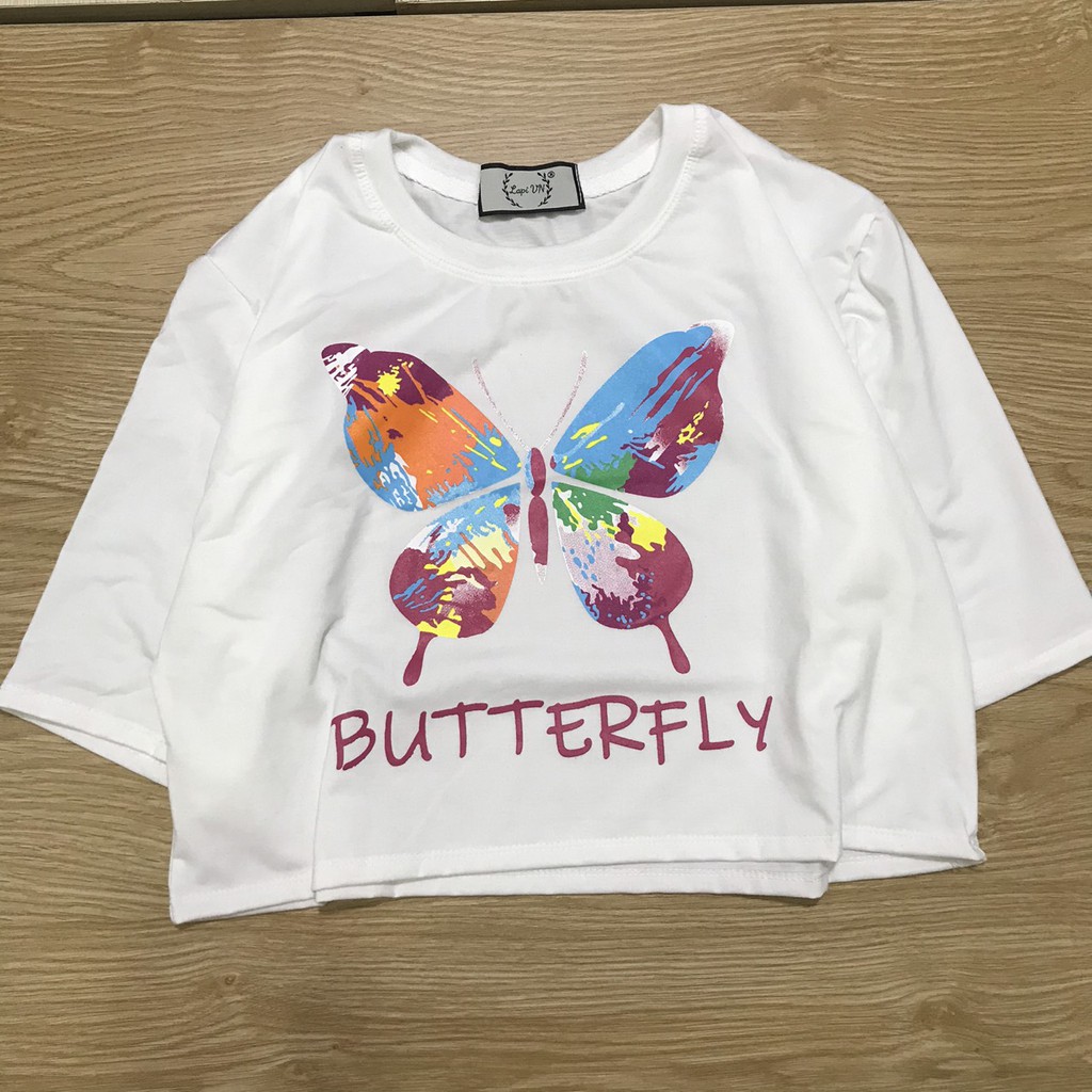 Áo Croptop Nữ Tay Lỡ In Hình Bướm Butterfly  Lapi VN Phong Cách Ulzzang  Freesize Phom Rộng, Áo Thun Unisex