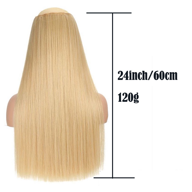 Tóc Giả 5 Kẹp Thẳng Dài 24" Bằng Sợi Tổng Hợp Chịu Nhiệt Màu Đen