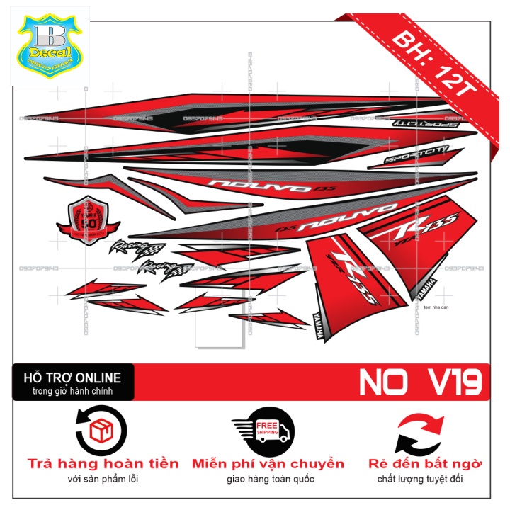 ( Quí khách vui lòng mang ra tiệm cho thợ dán ) Tem NOUVO 4 LX ĐỎ ĐEN [Bi Decal]