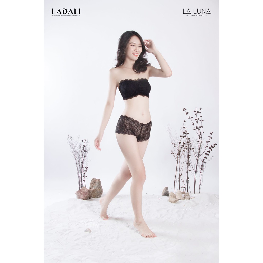 Áo Quây, Áo Ống Không Gọng (Bralette Ren) + Quần Lót Ren Thiết Kế Có Đệm Mút LADALI- MS 542 đen